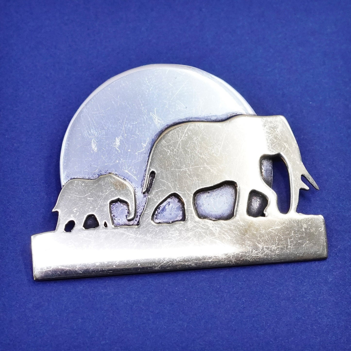 two tone Mexico sterling silver handmade brooch, 925 elephant mother baby pin