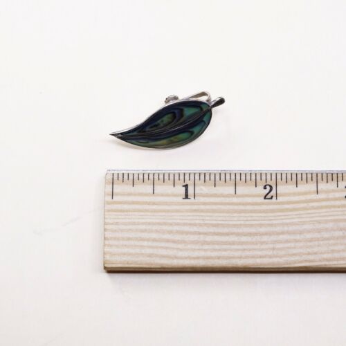Vtg Sterling 925 Silver Handmade Screw Back Leaf Earrings With Abalone