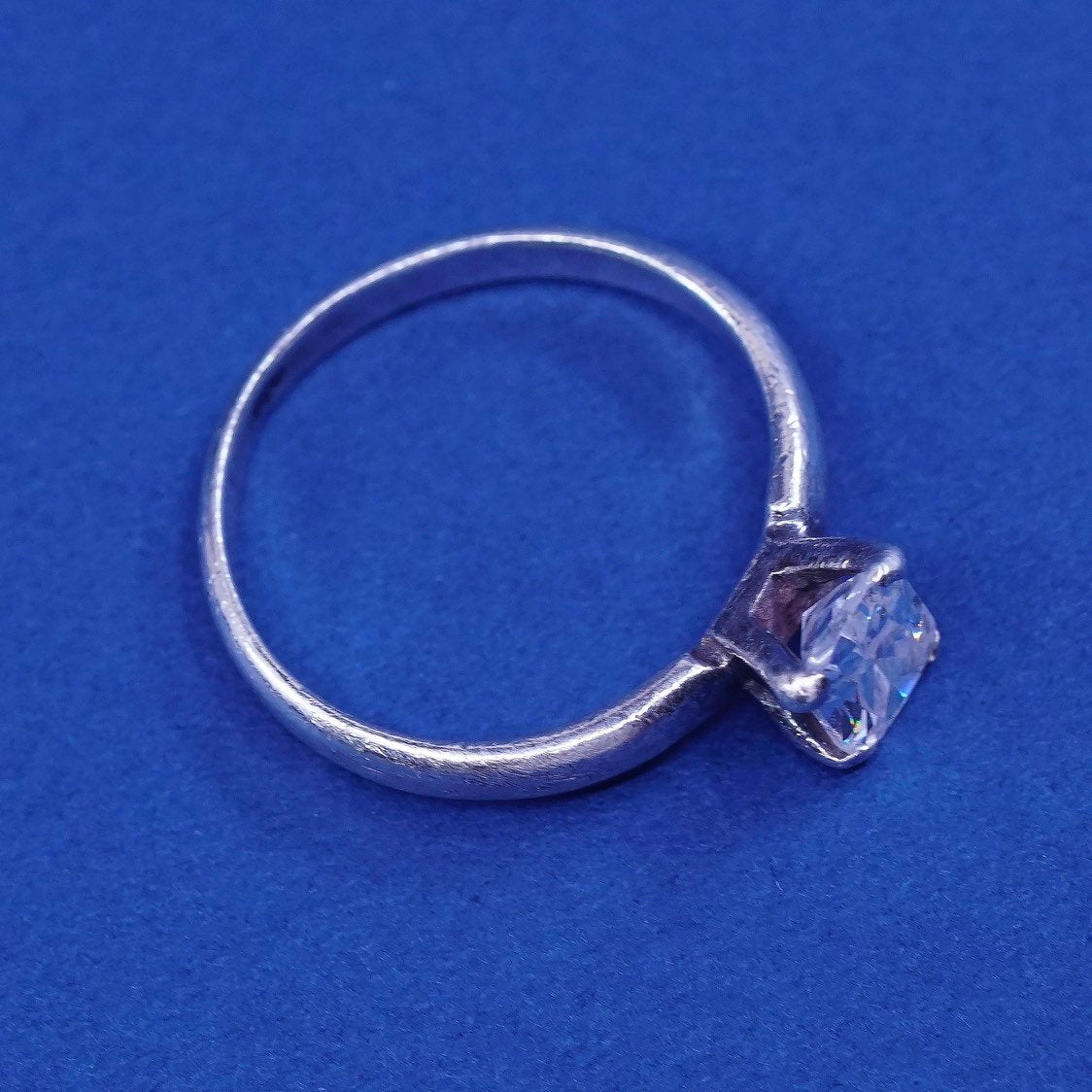 sz 6, vtg Sterling silver handmade ring, 925 engagement ring w/ crystal