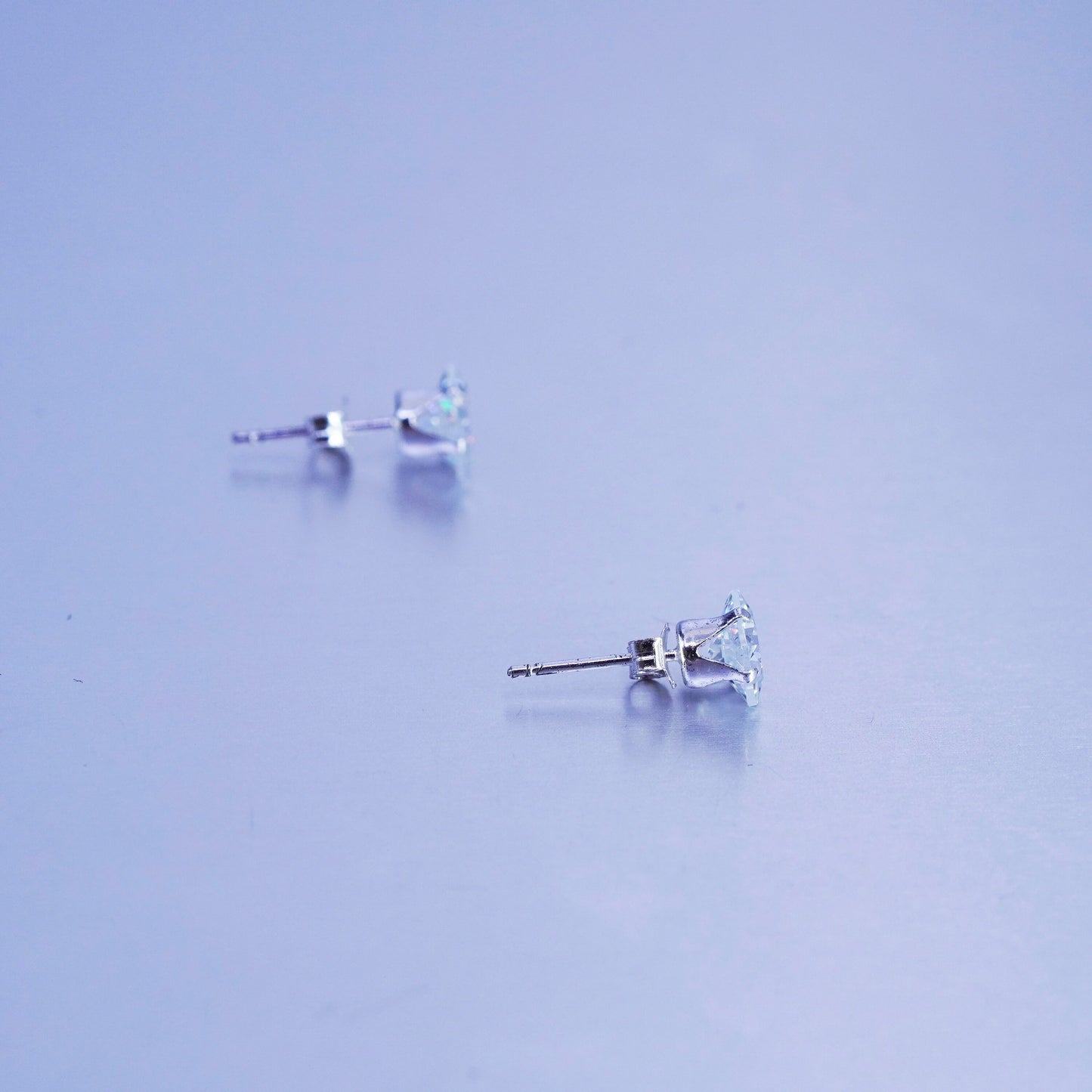 4mm, Vintage Sterling 925 silver handmade earrings, square cz studs
