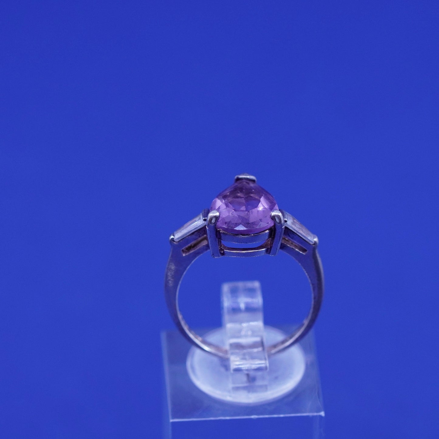Size 7, vintage Sterling silver handmade ring, 925 band with teardrop amethyst