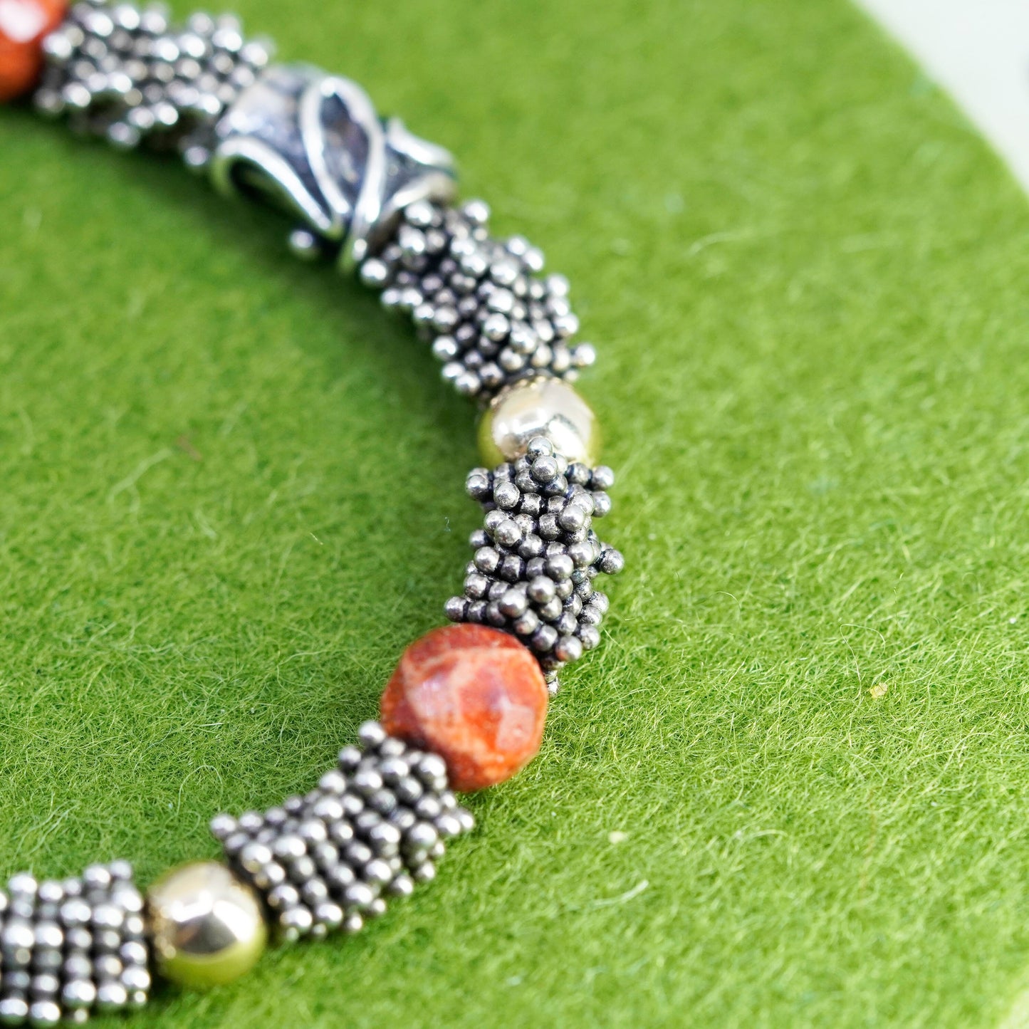 6.5”, Vintage southwestern 925 Sterling silver bracelet 14K yellow gold beads