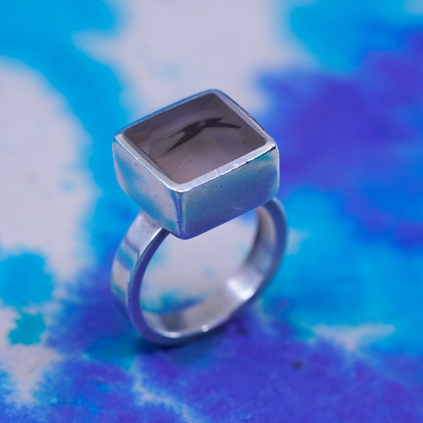 Size 4.75, vintage Sterling 925 silver handmade Statement ring with resin bird