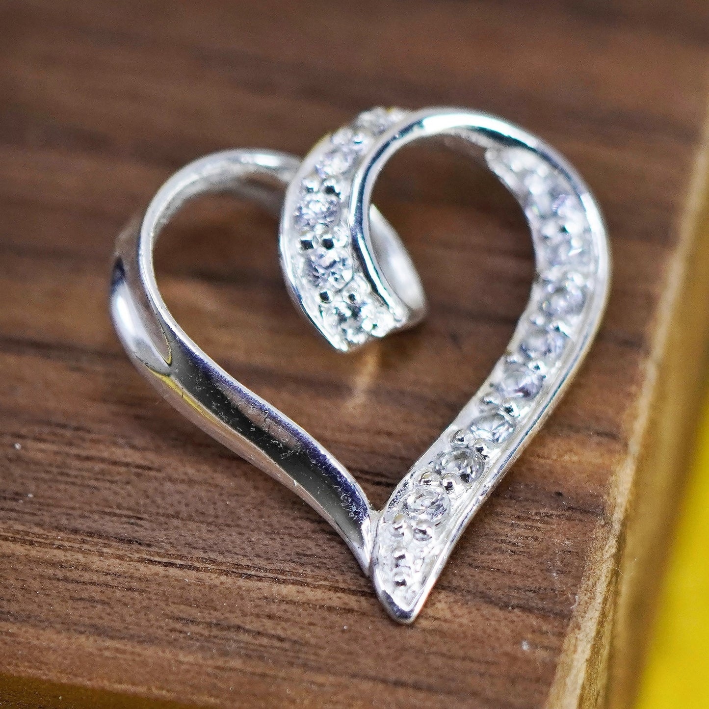 Vintage Sterling 925 silver heart pendant with clear cz