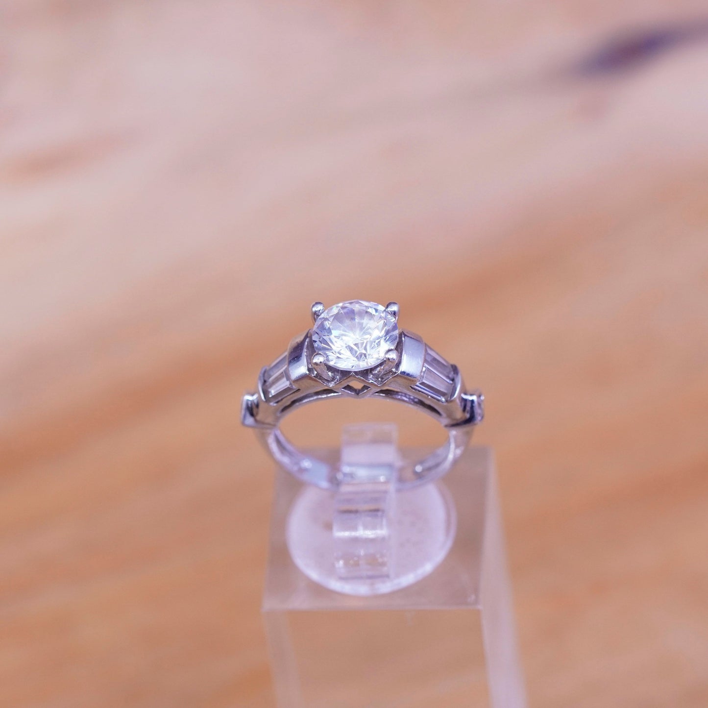 Size 5, vintage Sterling 925 silver anniversary ring with clear cz