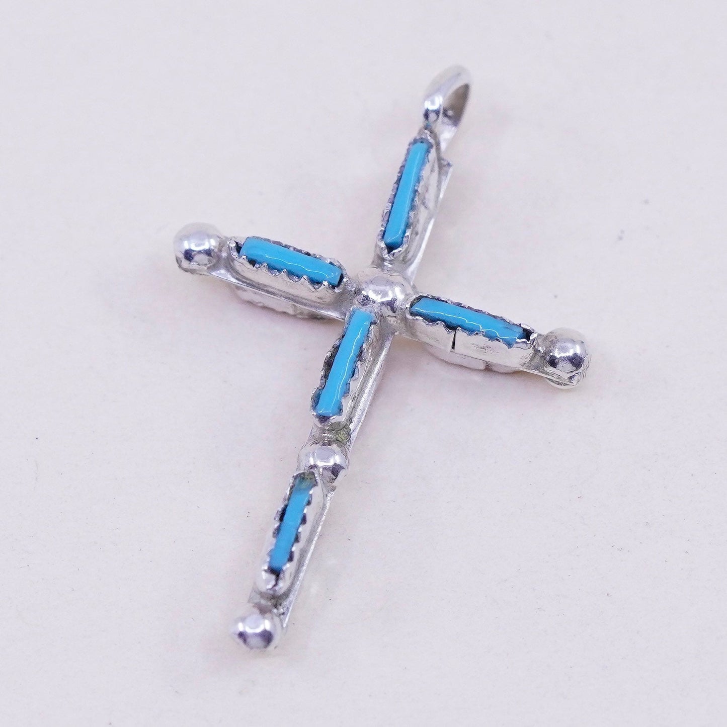 Native American Southwestern sterling silver pendant, 925 cross turquoise coral
