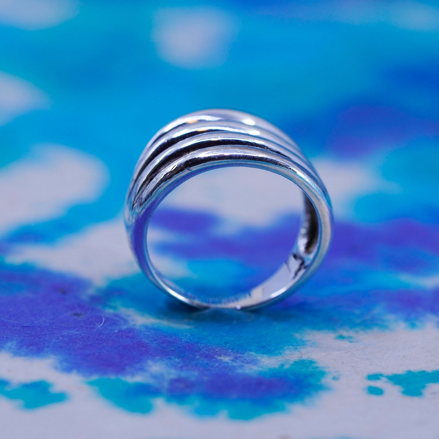 Size 7, vintage Sterling silver ribbed ring, 925 statement wavy band