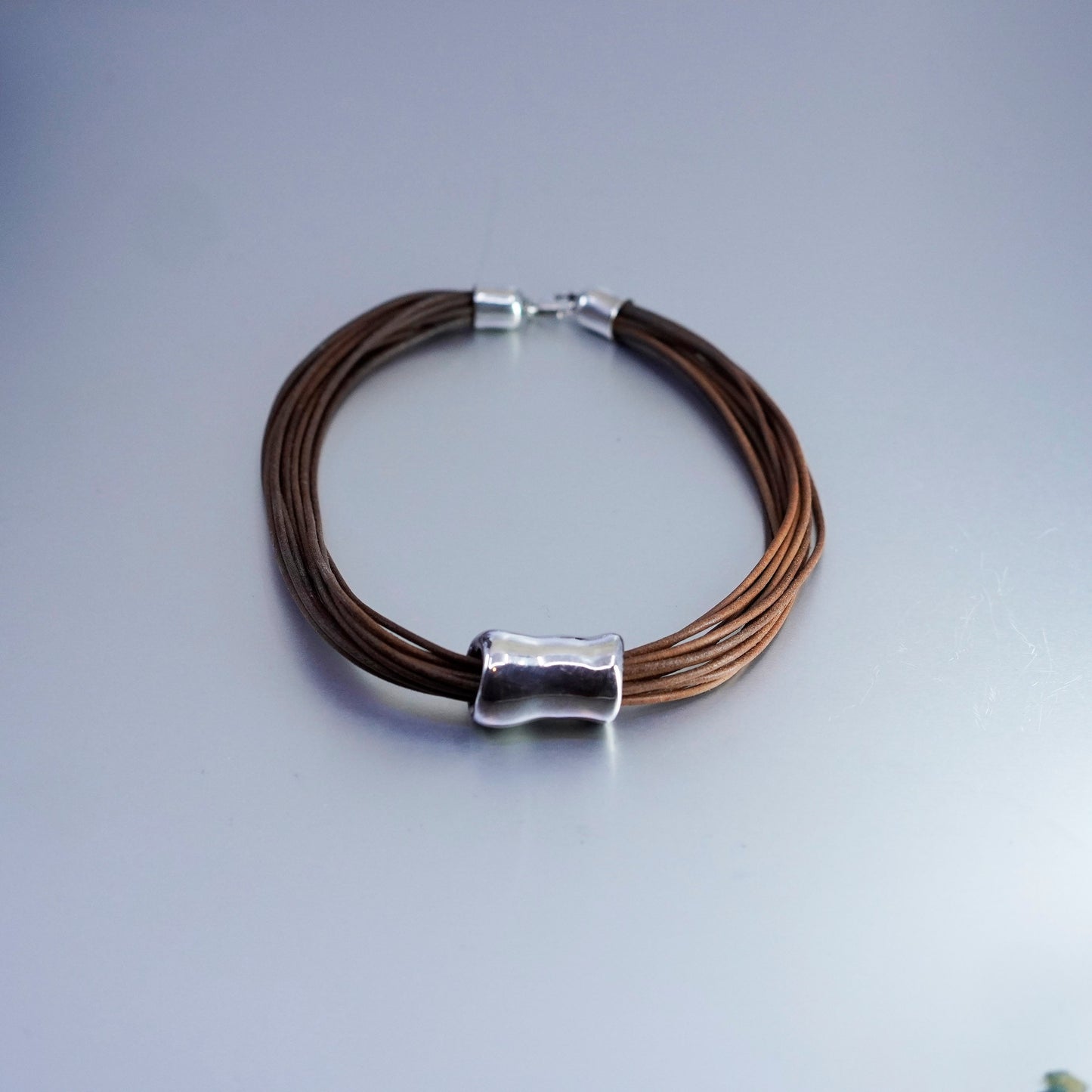 16”, Sterling 925 Silver Multi Strand brown multi strands Leather Necklace