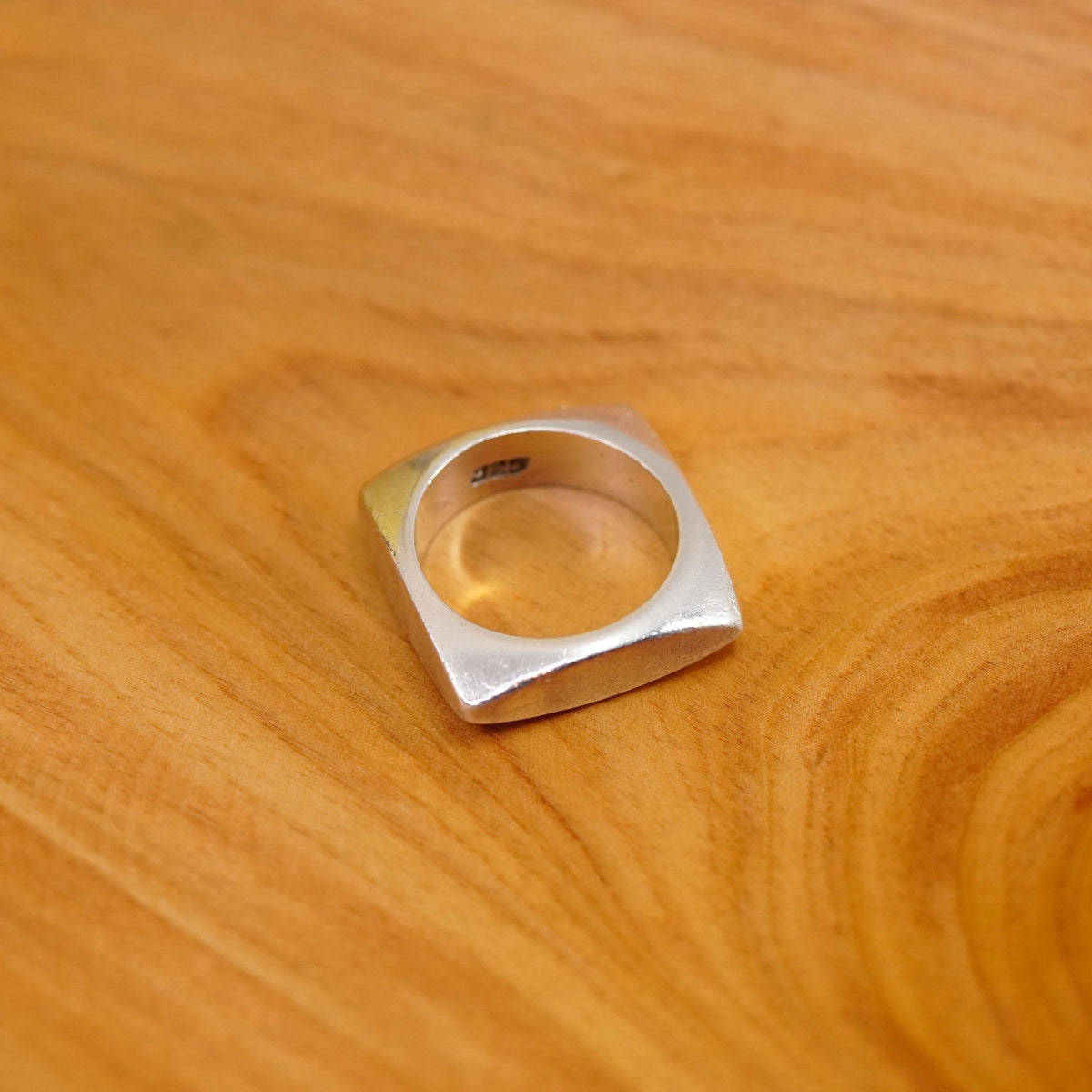 Size 6.25, vintage Sterling silver handmade square ring, 925 square ribbed band