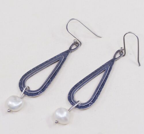 SILPADA W1388 PERFECT PEARL HAMMERED STERLING SILVER PIERCED DROP EARRINGS EVC