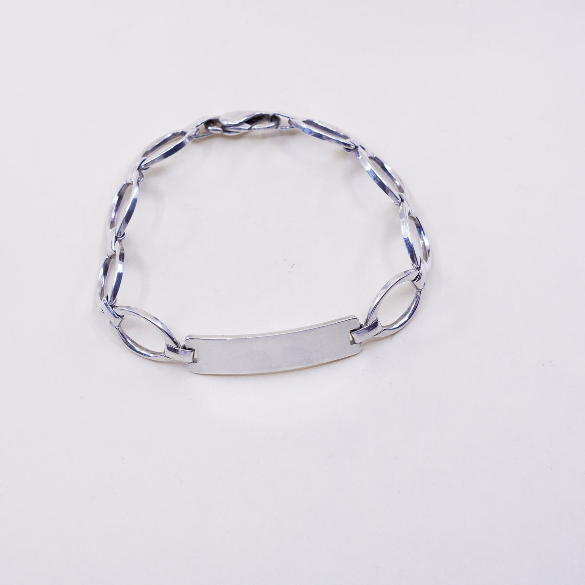 8”, Vintage sterling silver bracelet, 925 circle chain with blank bar tag
