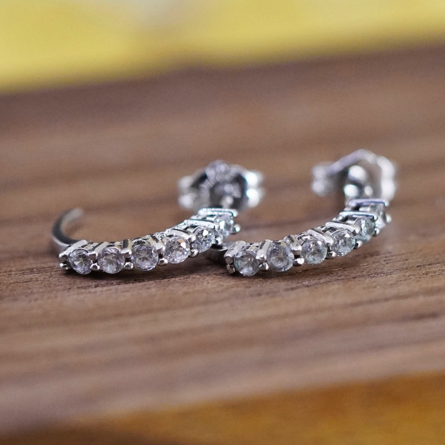 Vintage Sterling 925 silver huggie studs earrings with clear Cz