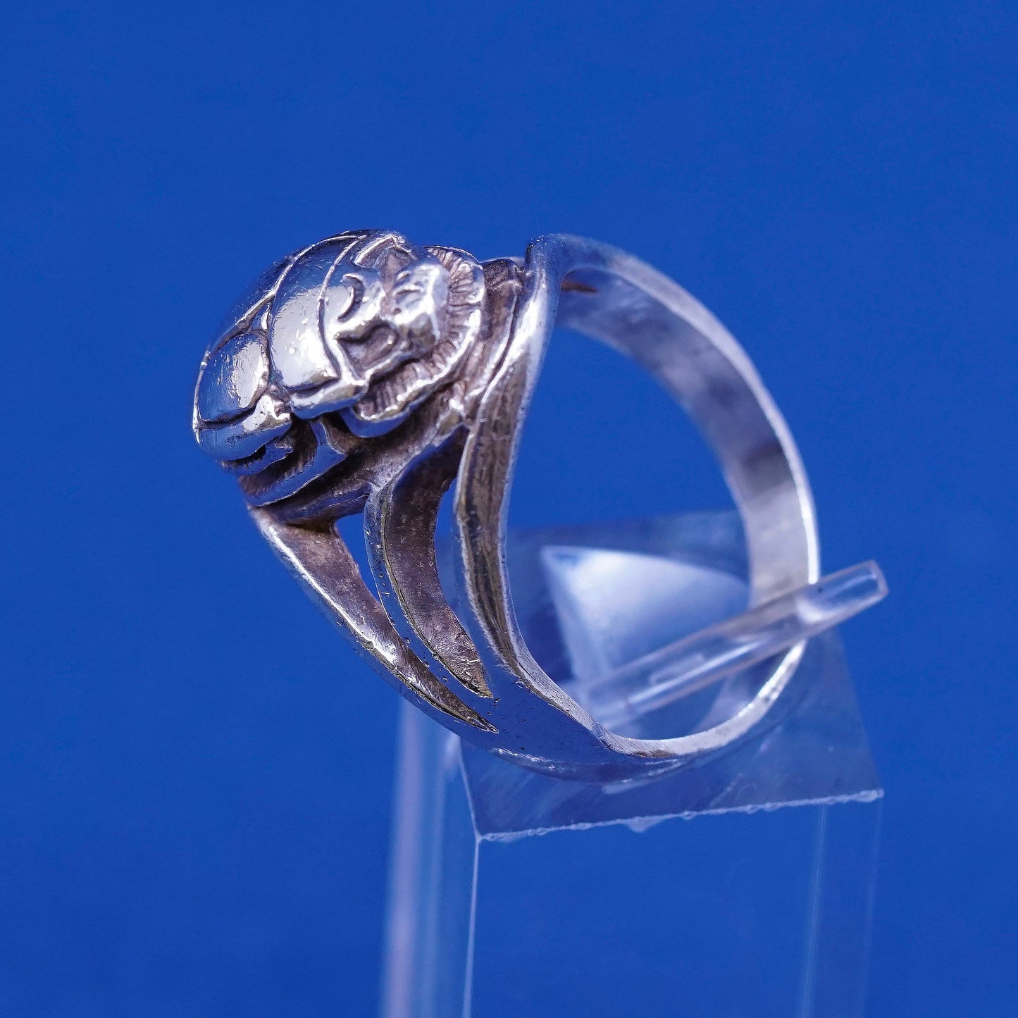 sz 11, vtg unique Sterling 925 silver handmade statement beetle ring