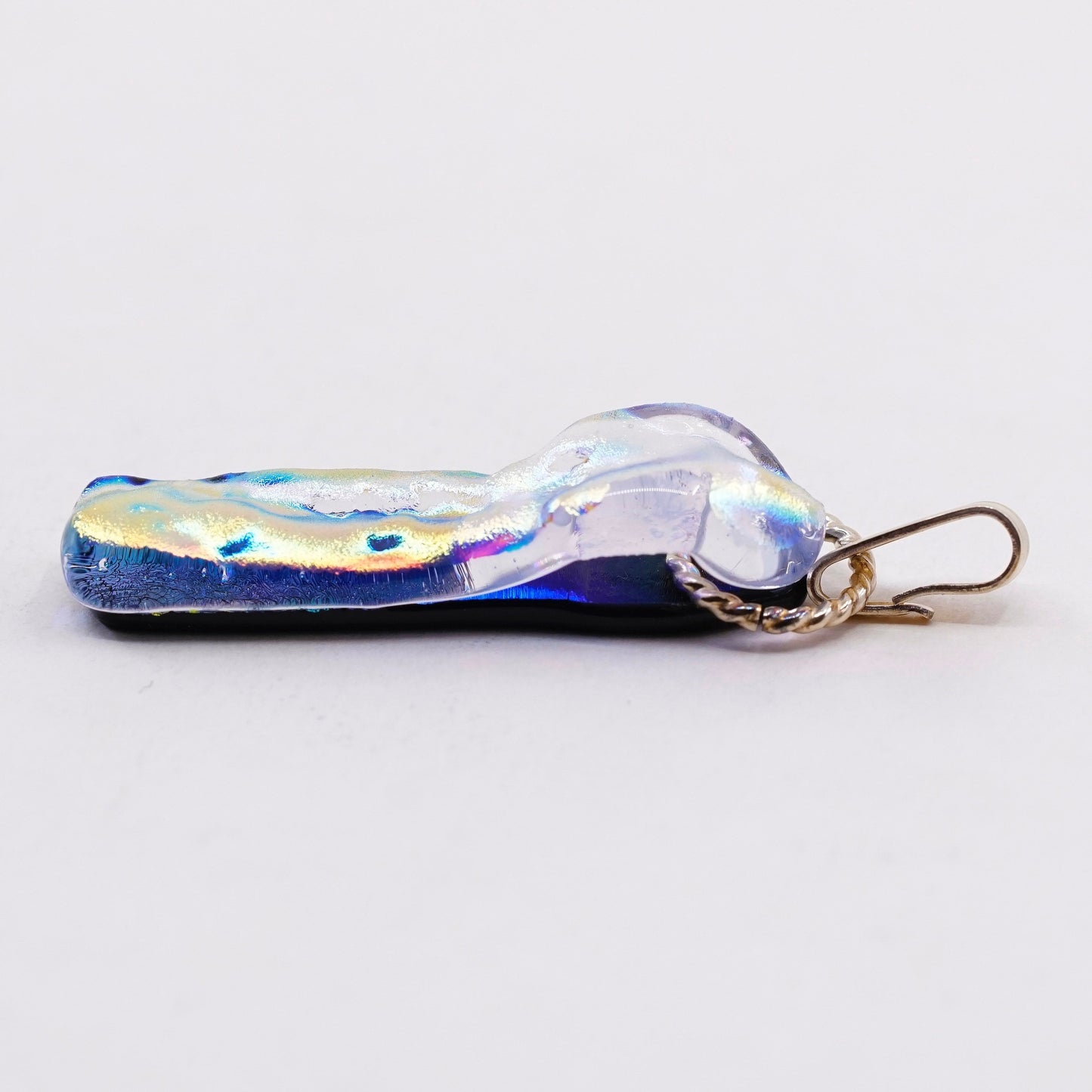 Vintage 1/20 14K yellow gold with handmade rectangular dichroic glass pendant
