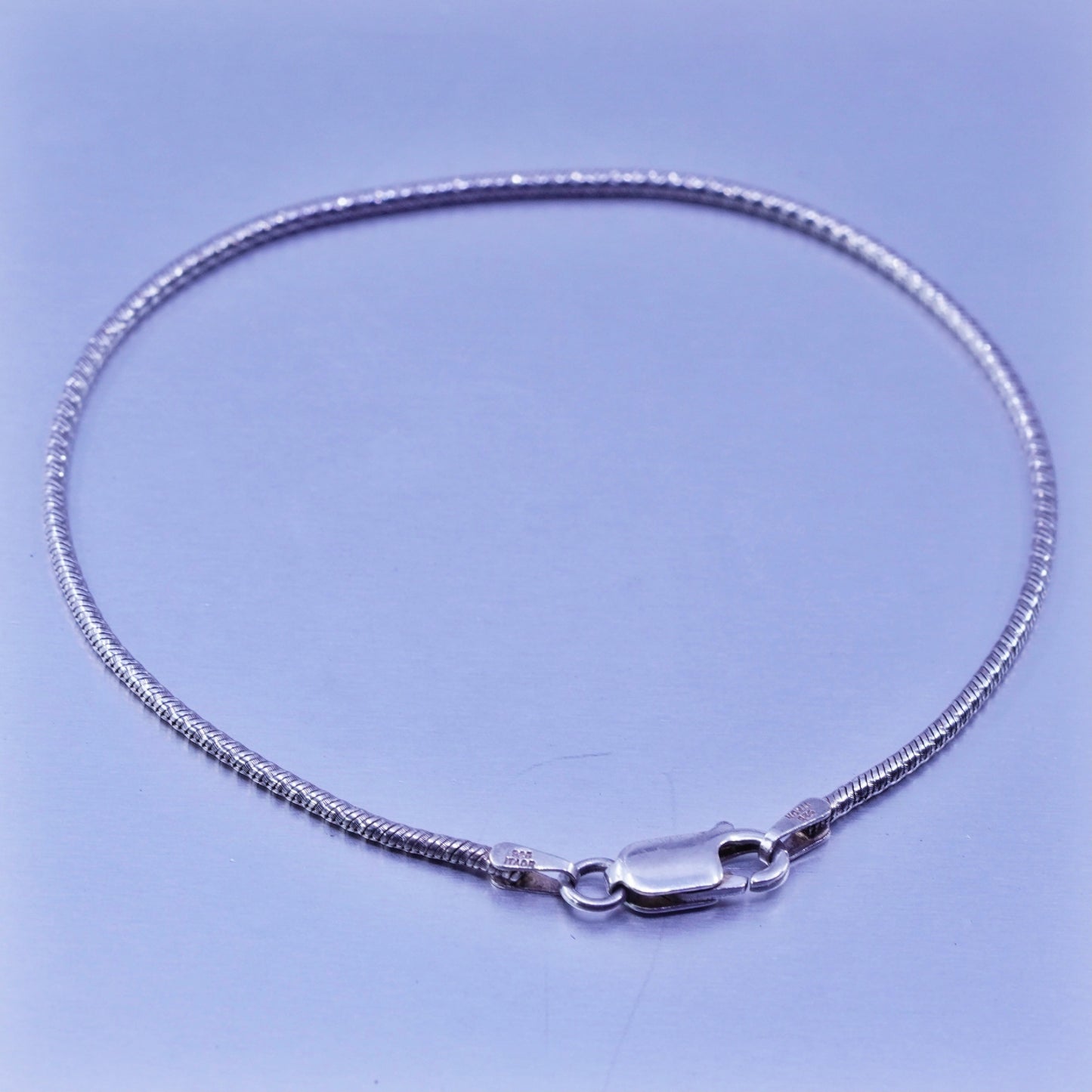 7.25”, 1mm, Sterling 925 silver handmade bracelet, textured snake link chain