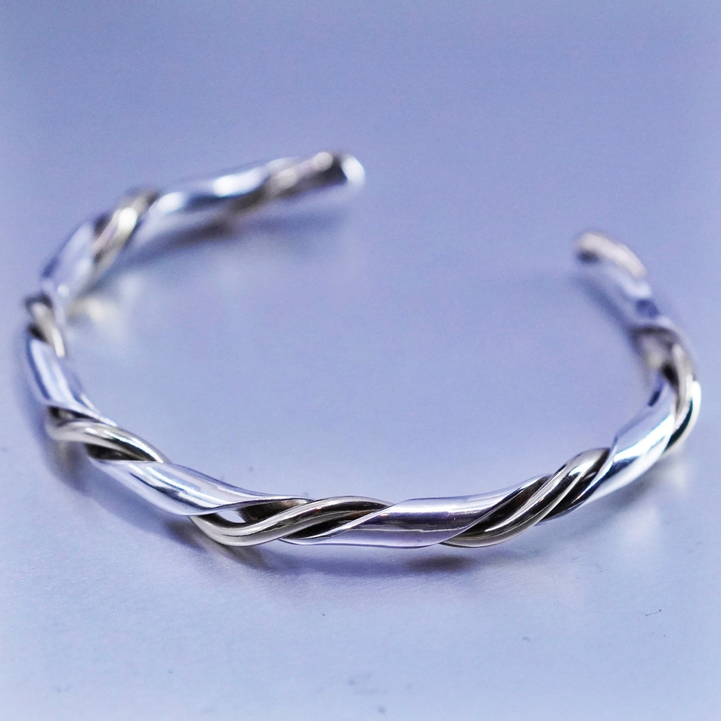 6.25”, Vintage two tone Sterling 925 silver handmade bracelet, twisted cuff