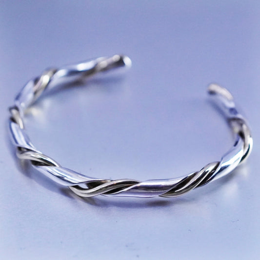 6.25”, Vintage two tone Sterling 925 silver handmade bracelet, twisted cuff