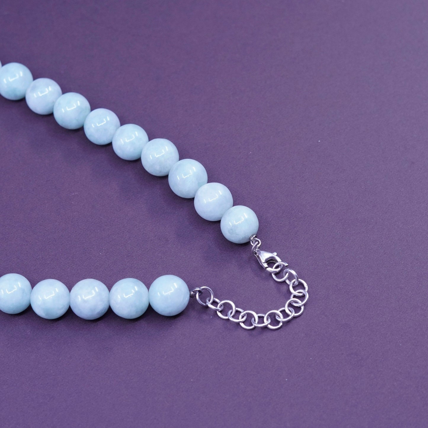 16+2”, vintage jade beads necklace with Sterling 925 silver chain