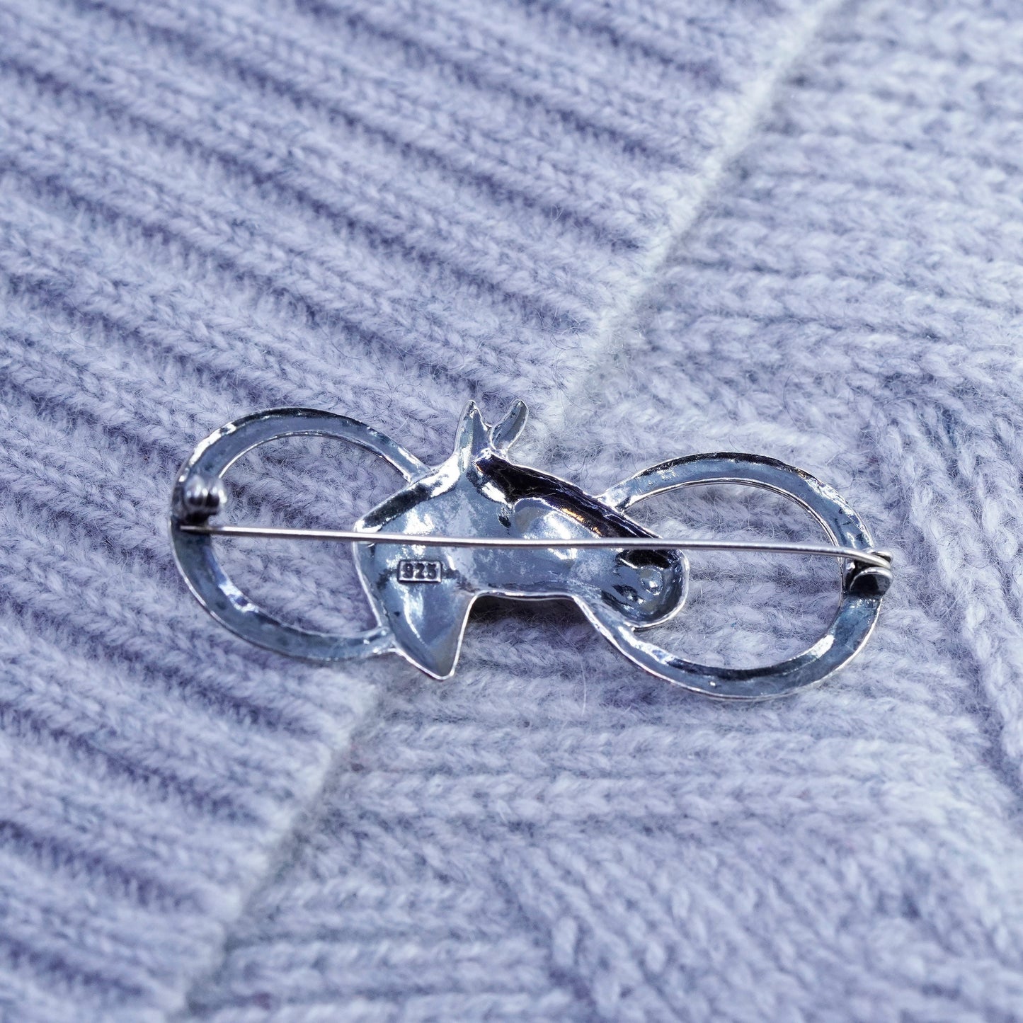 Vintage sterling silver handmade brooch, 925 horse horseshoe pin