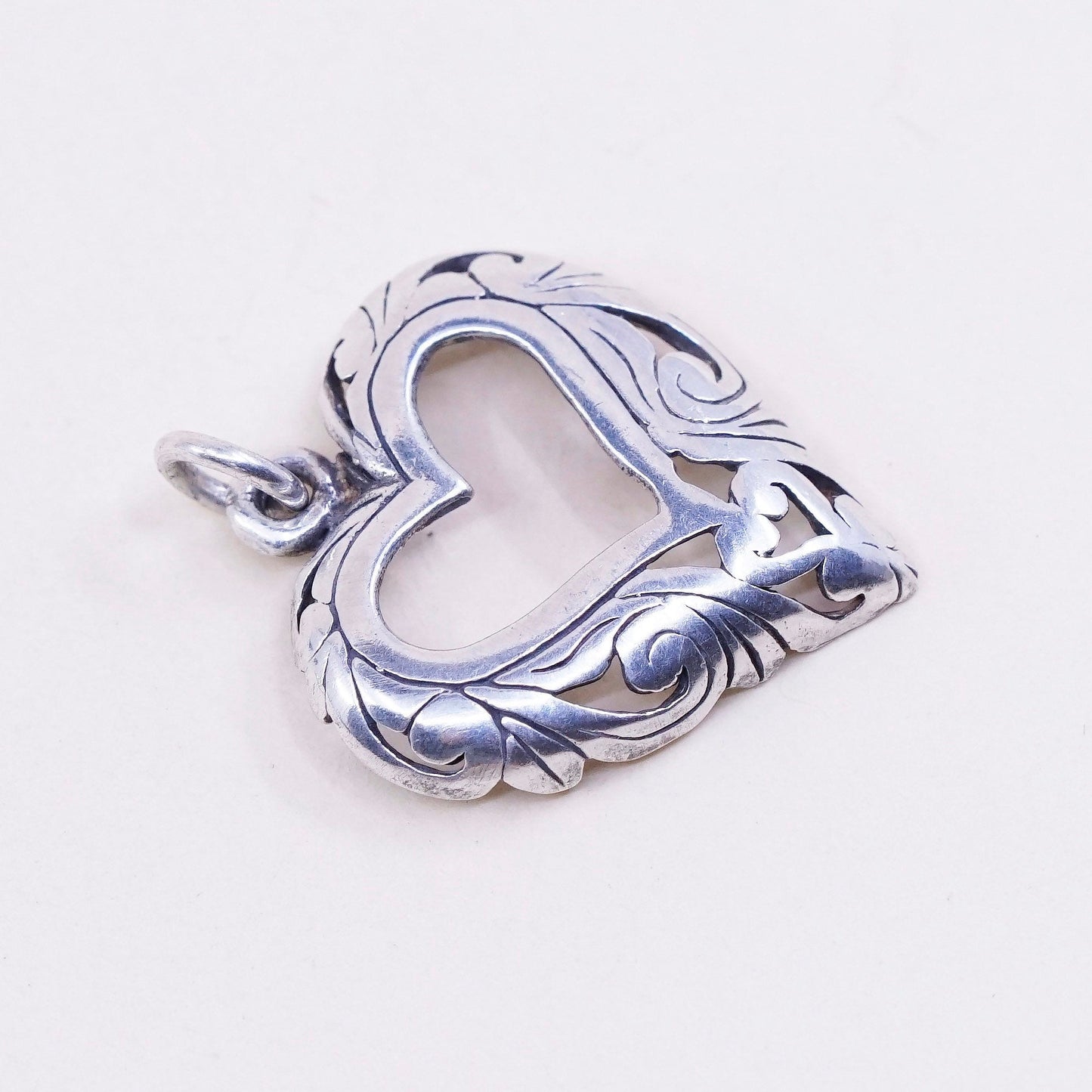 Vintage sterling 925 silver handmade filigree heart pendant charm