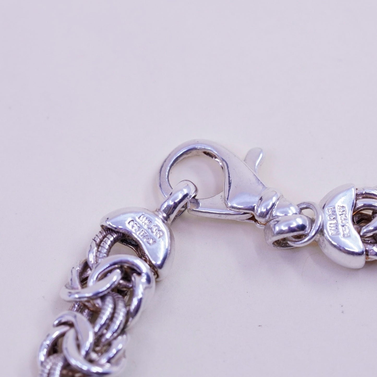 6.5”, vtg milor bold Sterling silver bracelet, 925 Byzantine, birdcage chain