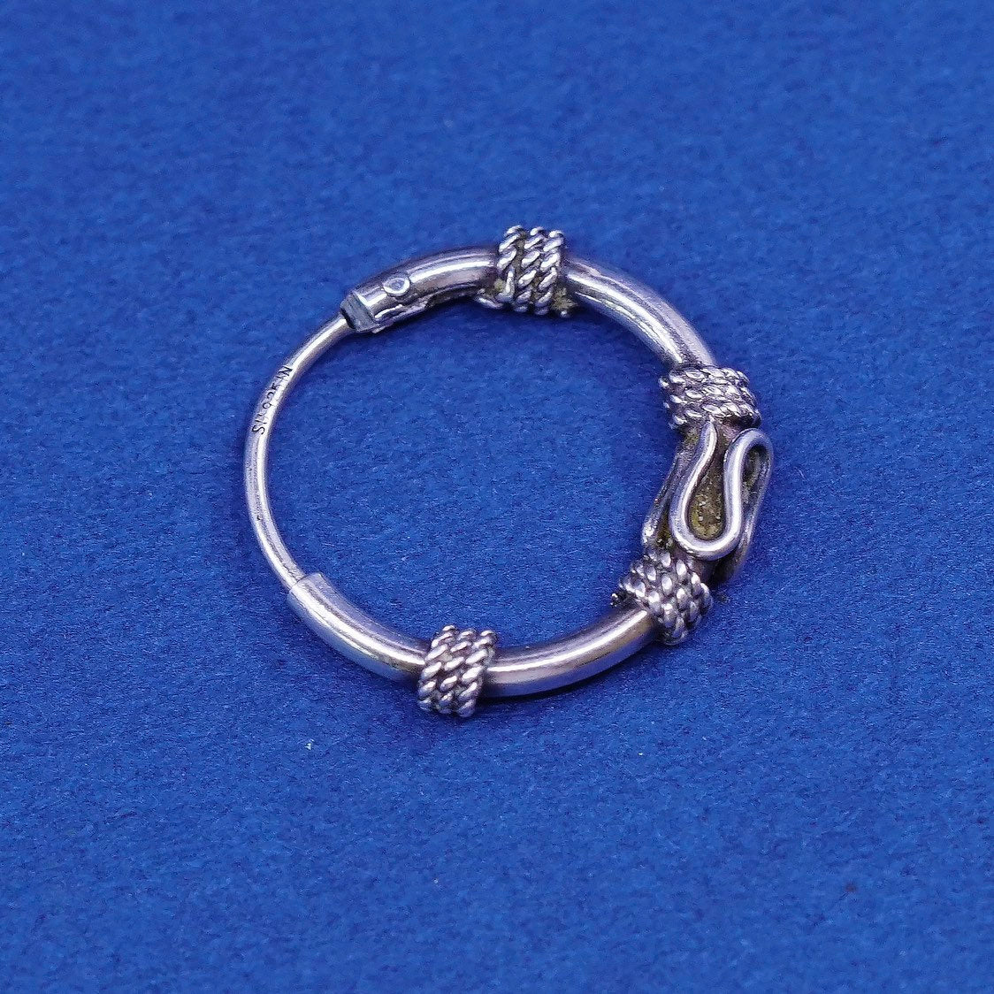 0.5”, vtg Sterling silver handmade earrings, 925 textured hoops, huggie