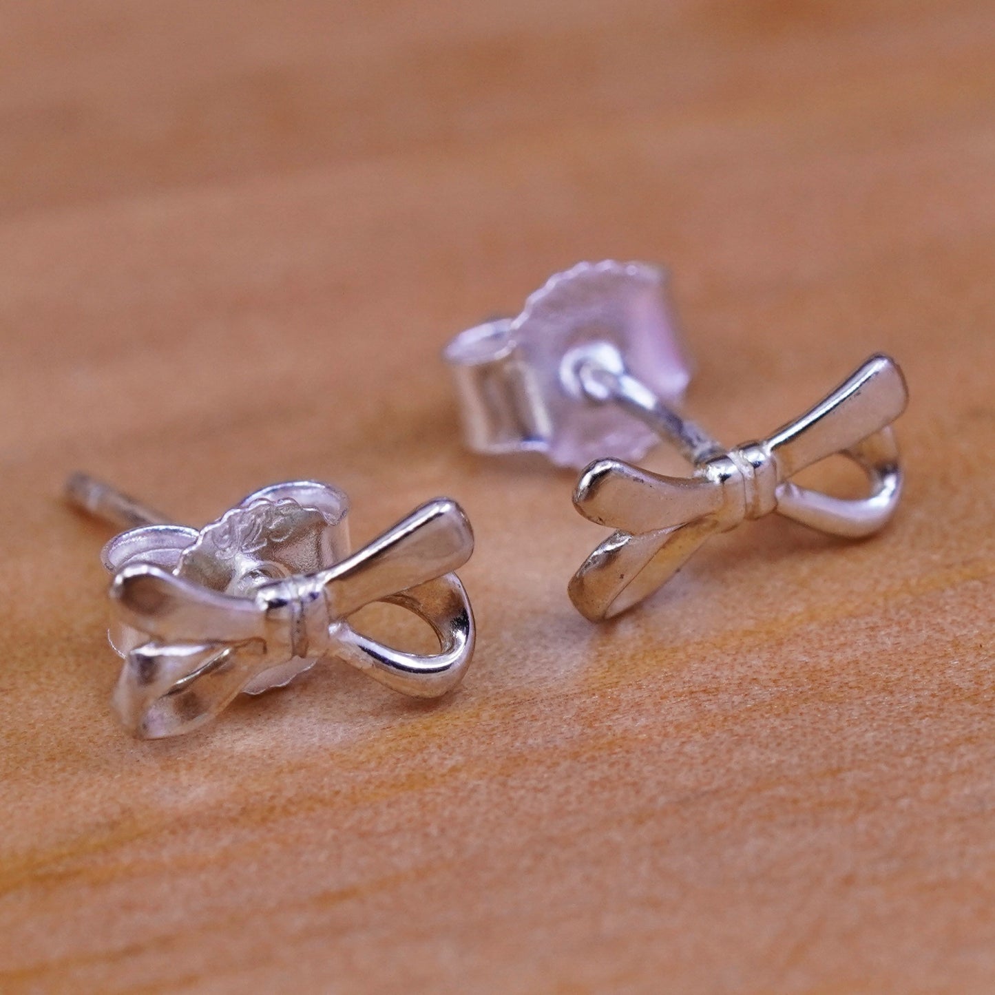 Vintage Sterling silver handmade earrings, 925 ribbon bow studs