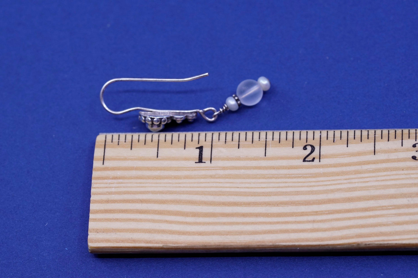 Vintage Sterling silver handmade earrings, 925 drops with pearl crystal beads