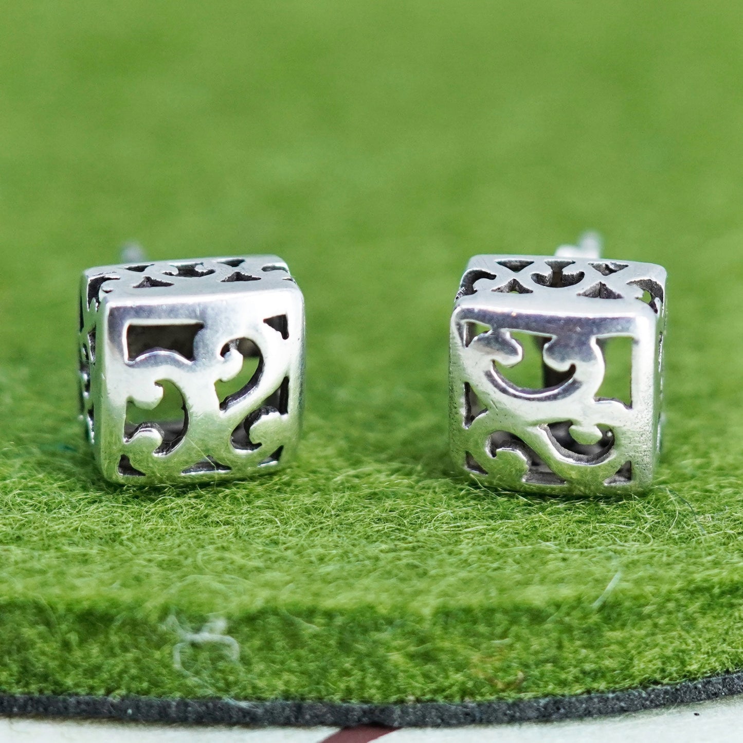 Vintage sterling silver sandal studs, handmade 925 square earrings
