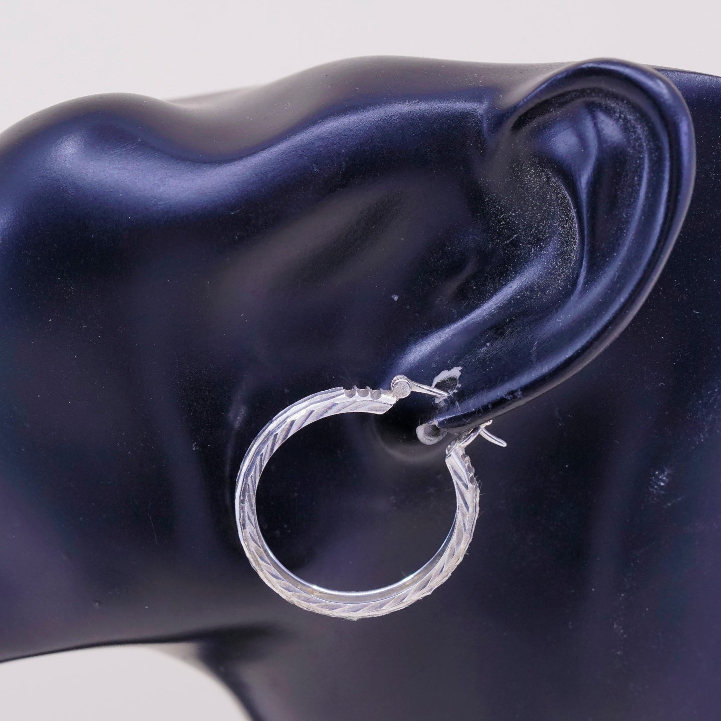 1.25”, VTG sterling silver loop earrings, textured minimalist primitive hoops