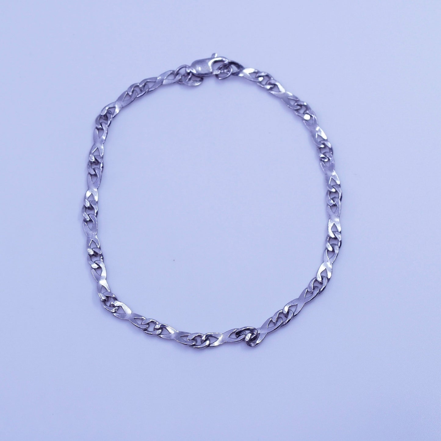 7.5”, 4mm, Vintage Italy Sterling 925 silver handmade bracelet, figaro chain