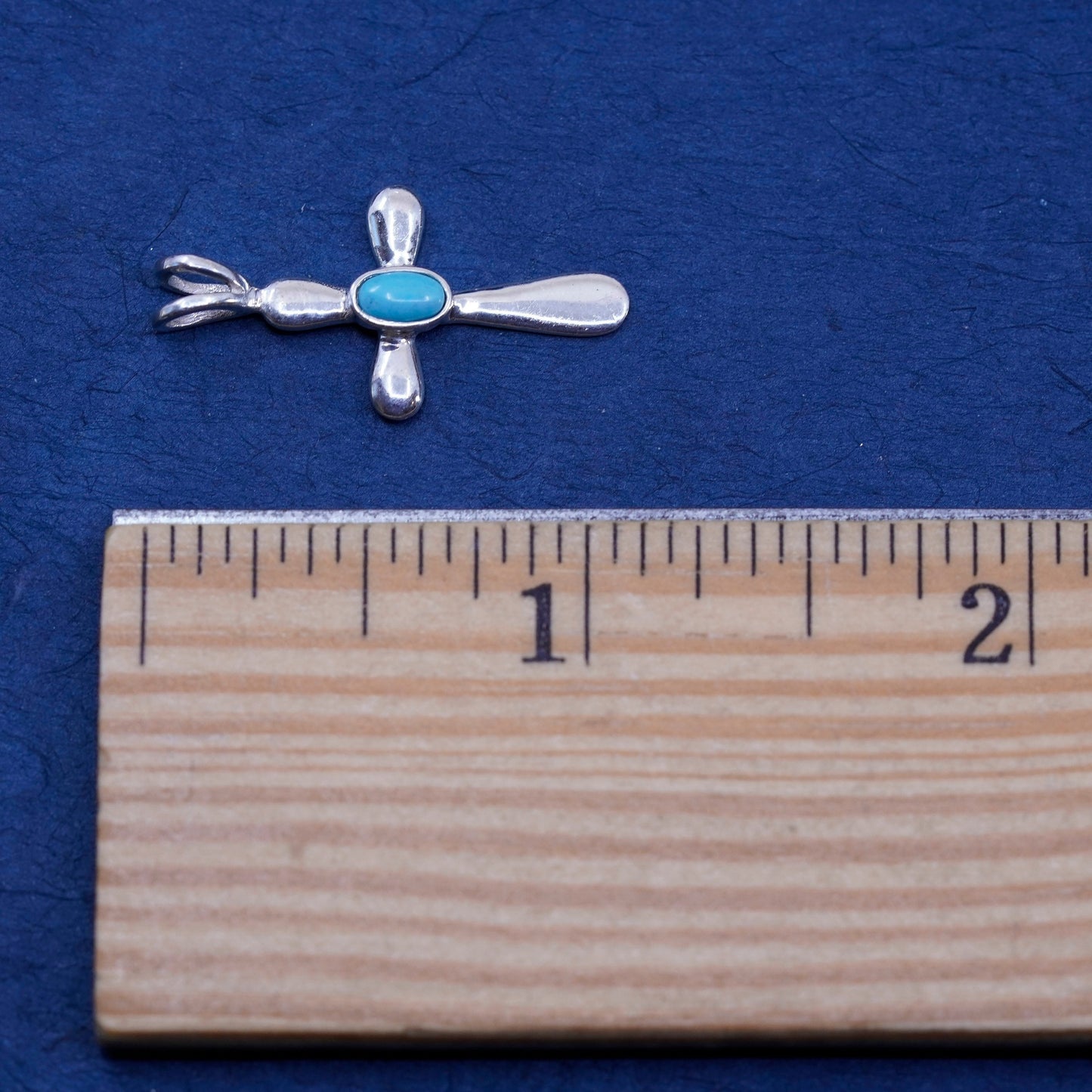 Vintage Sterling 925 silver handmade cross pendant with turquoise