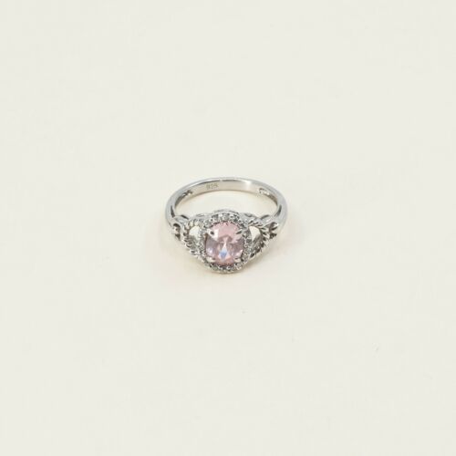 Sz 6.5, Sterling Silver Ring, 925 Silver Engagement Ring W/ pink Crystal N Cable