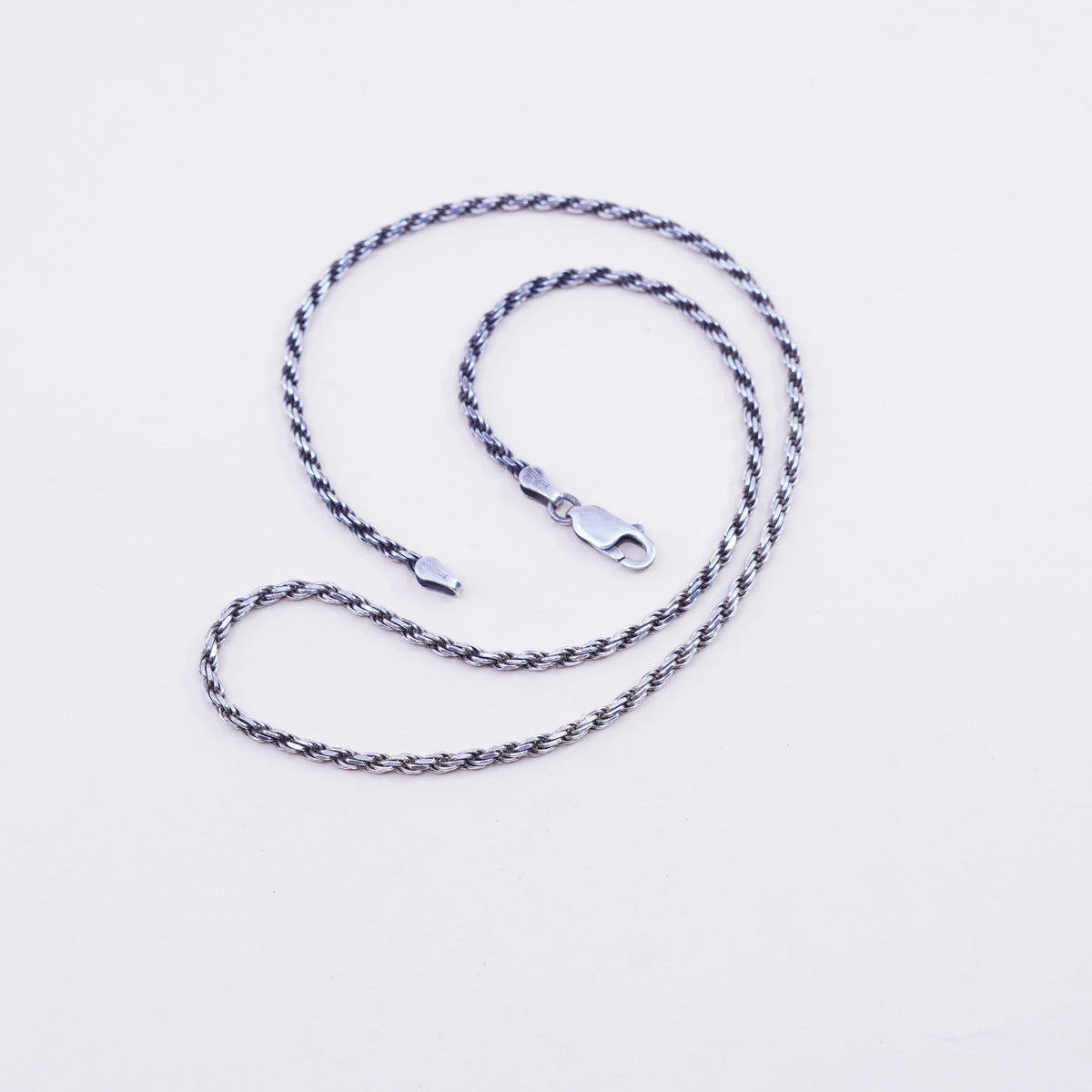 16” 2mm, vintage sterling silver necklace, 925 diamond rope chain