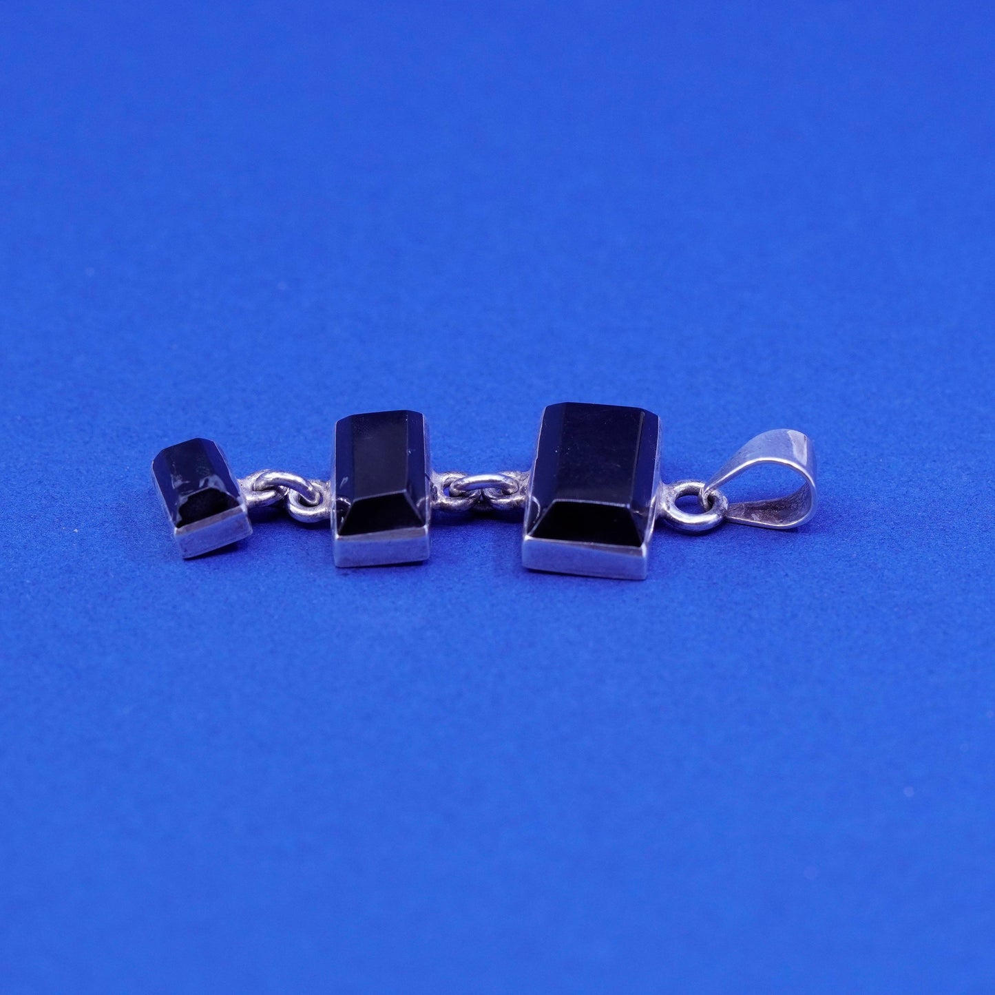 Vintage Sterling 925 silver handmade pendant with square obsidian