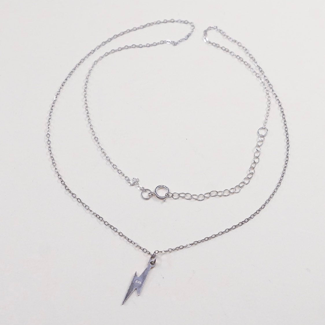 18+2”,sterling 925 silver handmade necklace chain w/ thunder lightening pendant