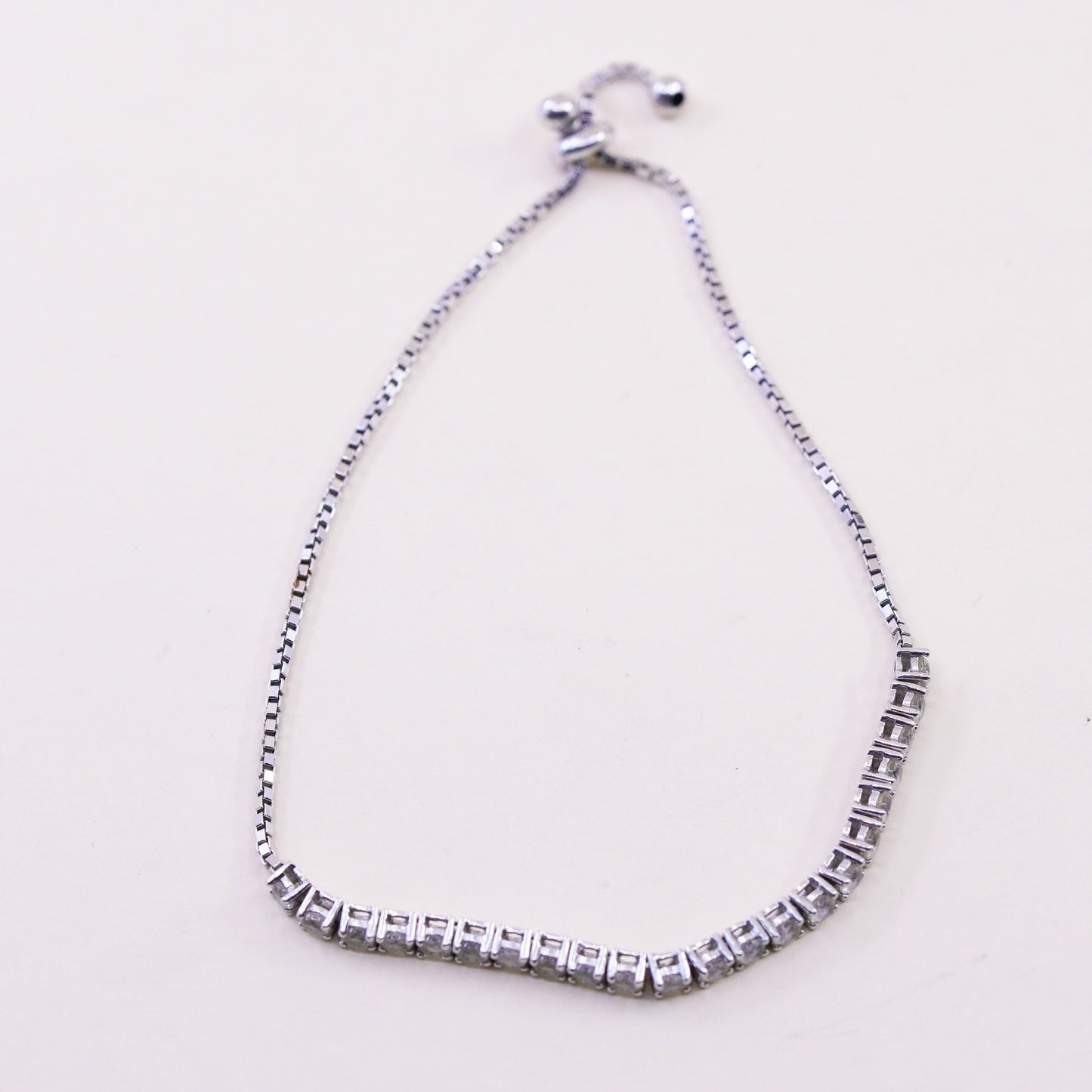 Size adjustable, Vintage sterling silver bracelet, 925 box chain white citrine
