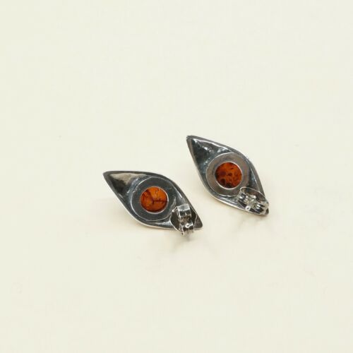 Vtg Sterling Silver Handmade Amber earrings, 925 silver Studs, Silver Tested