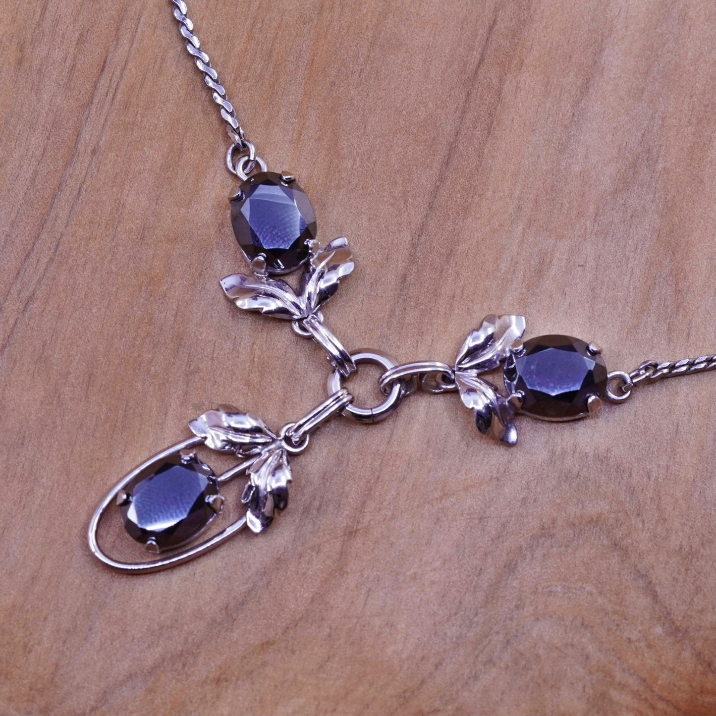 16”, Vandell sterling silver nugget chain necklace hematite pendant leaves