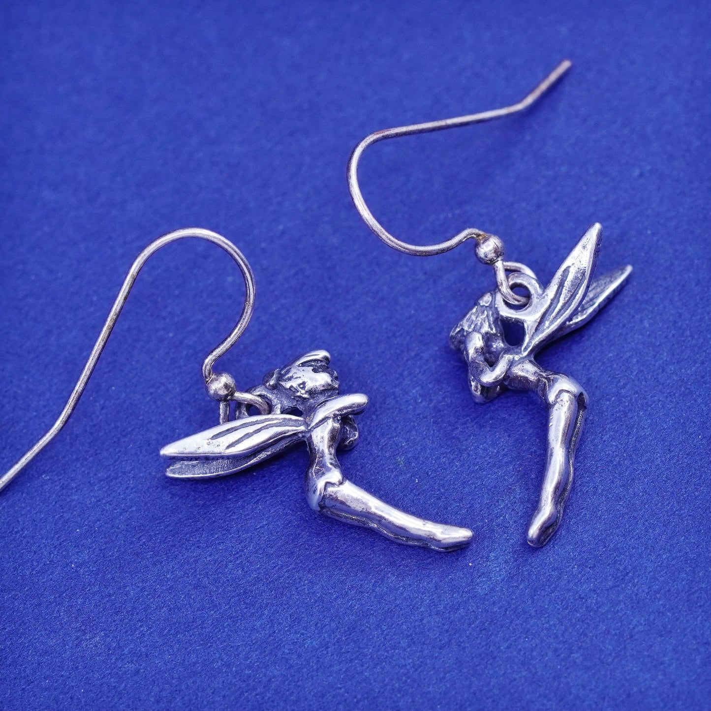 Vintage sterling silver handmade earrings, 925 fairy dangled