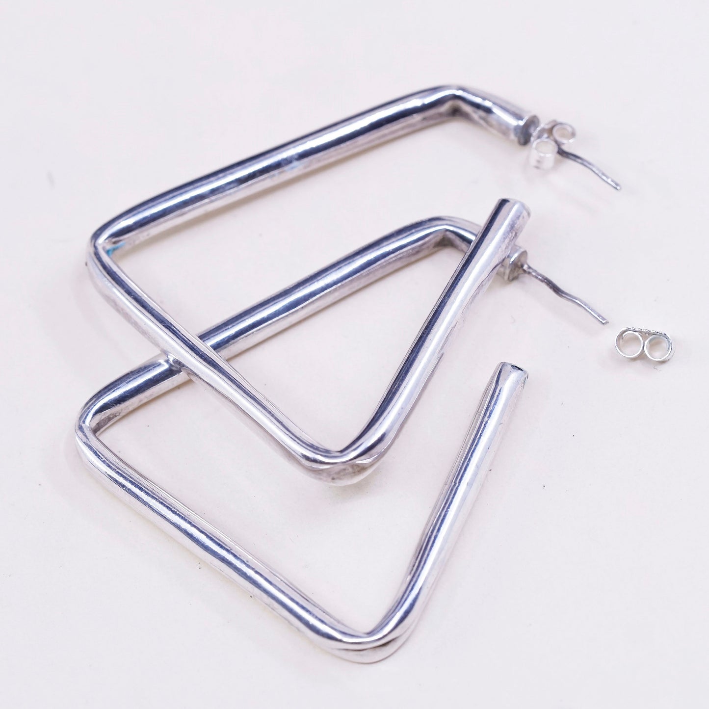1.75”, vtg mexico sterling silver handmade hoops, 925 huggie earrings