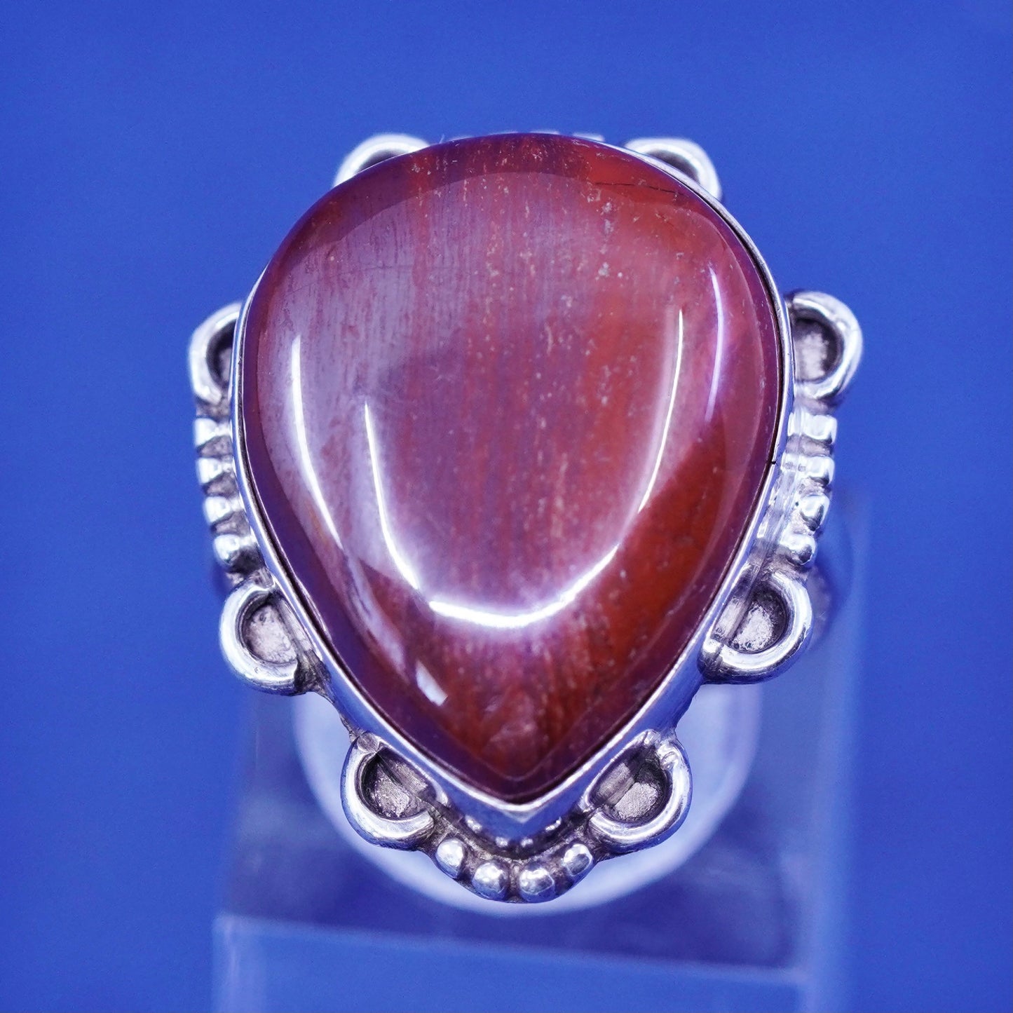 Size 9, vintage sterling 925 silver handmade ring with jasper