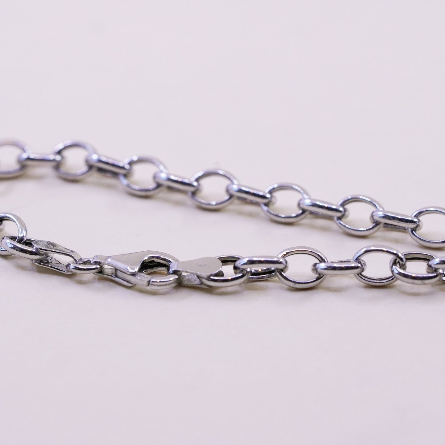 7”, Vintage sterling silver handmade bracelet, 925 oval link chain sandal charm