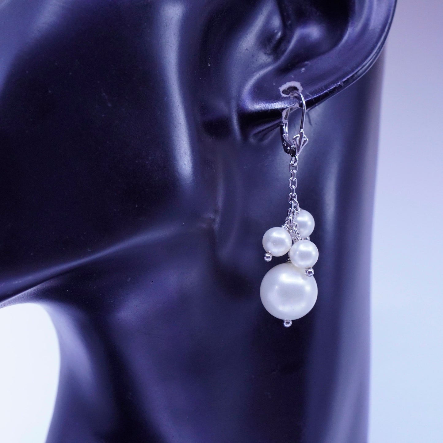 Vintage LUC Sterling 925 silver handmade earrings with cluster pearl