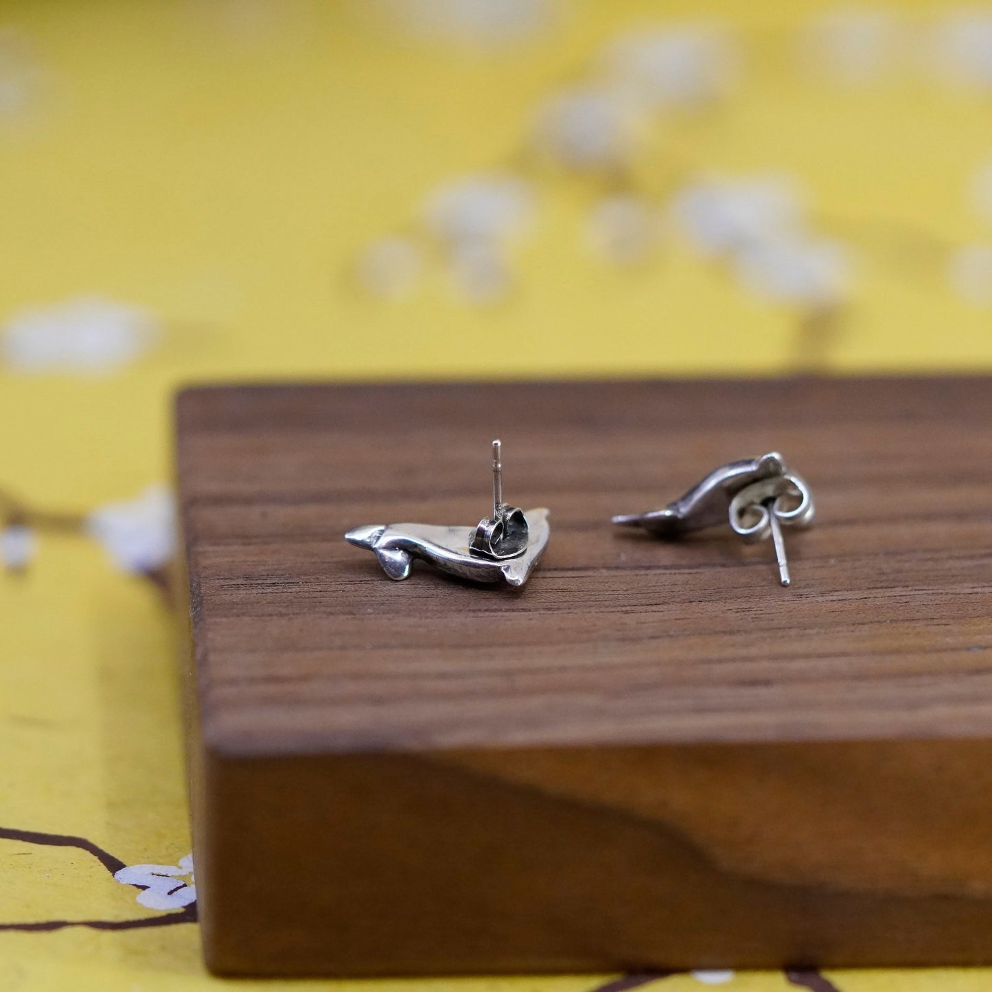 Vintage Sterling silver handmade earrings, 925 dolphin studs