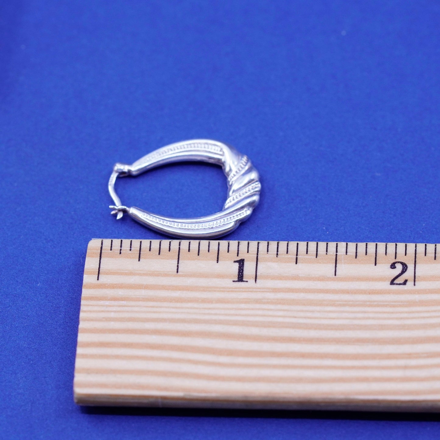 0.75”, vintage Sterling silver handmade textured hoop earrings, 925 huggie