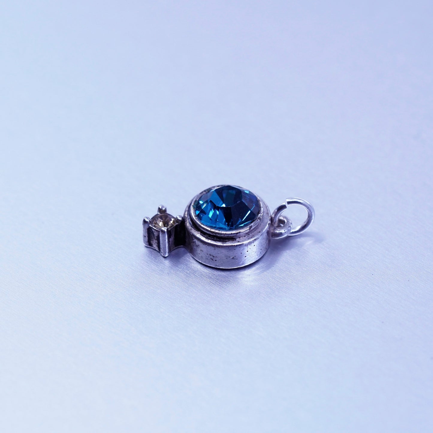 antique sterling 925 silver handmade charm pendant with blue Crystal