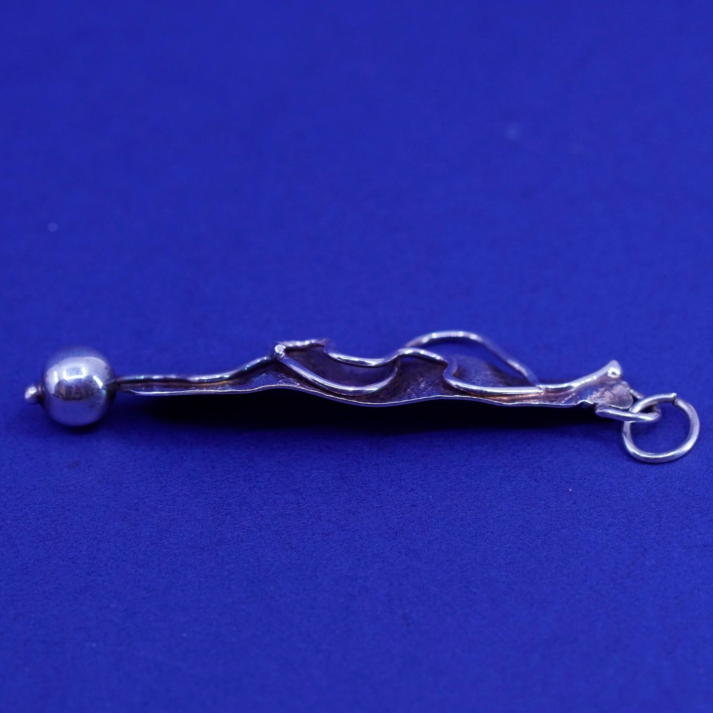 Vintage sterling silver handmade pendant, 925 wavy tag with bead