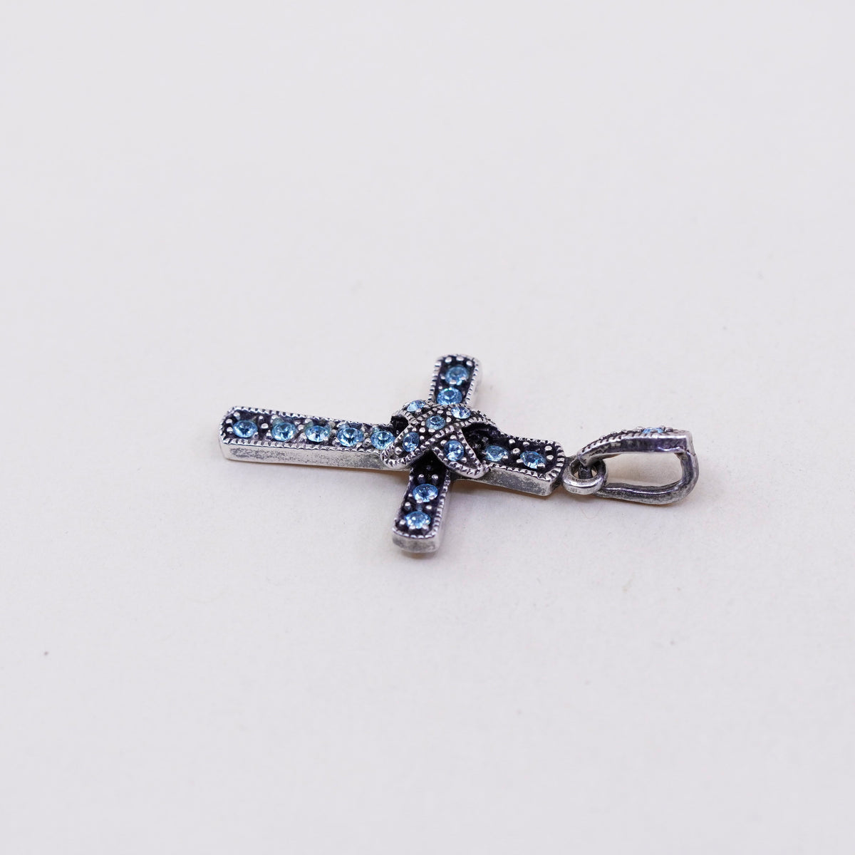 Vintage handmade sterling 925 silver cross with topaz details