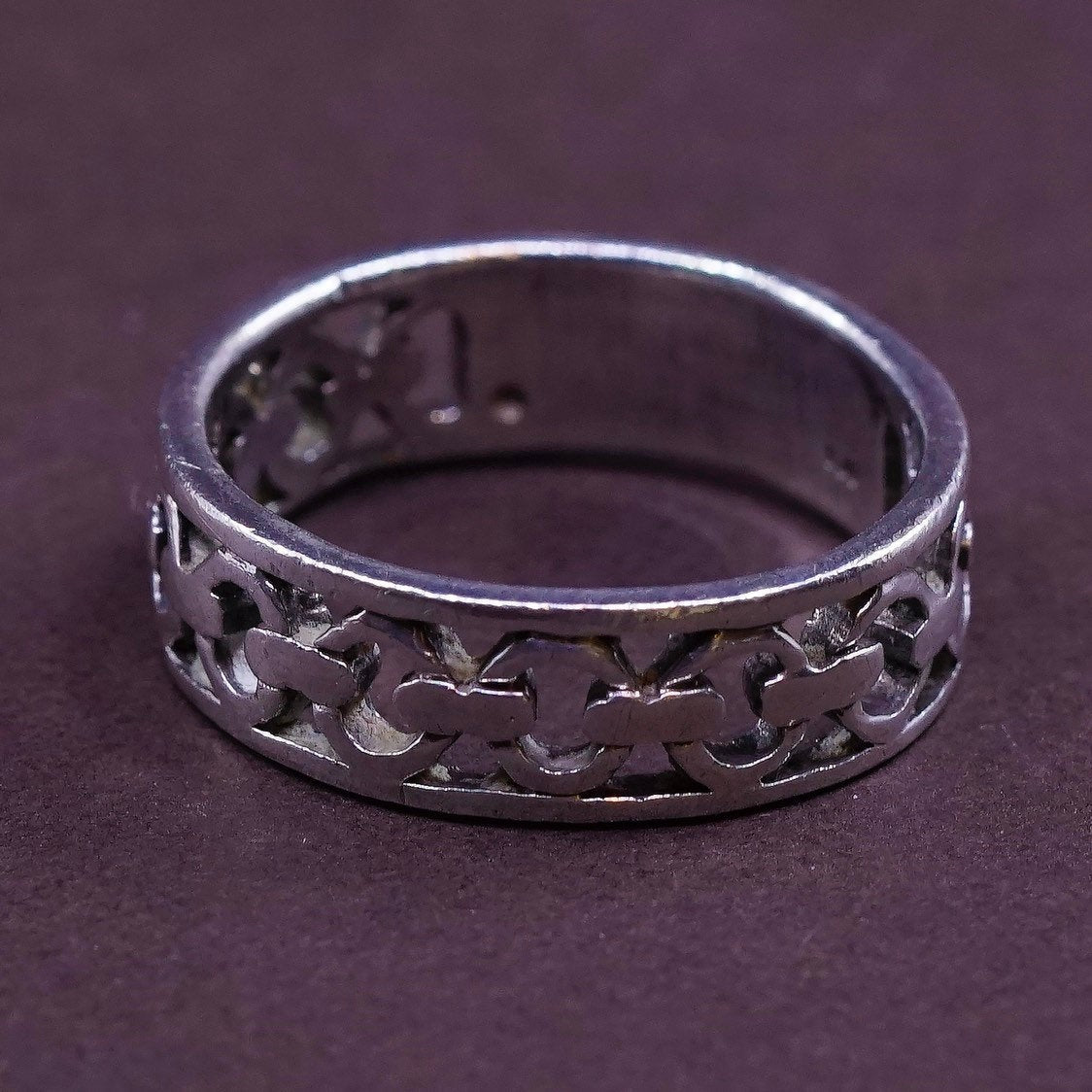 sz 8, vtg Sterling silver handmade ring, 925 curb link chain band